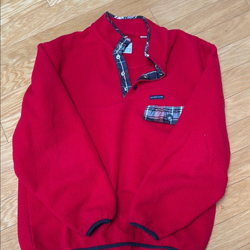 Men's Red Sweater with Plaid Accents